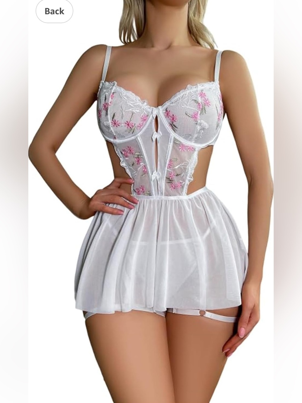 NWT White Small Wedding Night Bridal Lingerie Thong Garter
